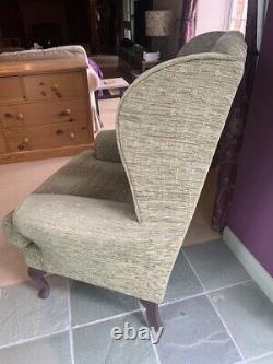 VINTAGE PARKER KNOLL-WINGBACK-Fireside, library ARMCHAIR. Green Chenille Fabric