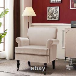 Velvet Accent Chair Fireside Armchair Wingback Home Relax Single Sofa with Castors