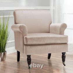 Velvet Accent Chair Fireside Armchair Wingback Home Relax Single Sofa with Castors