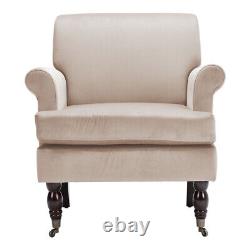 Velvet Accent Chair Fireside Armchair Wingback Home Relax Single Sofa with Castors