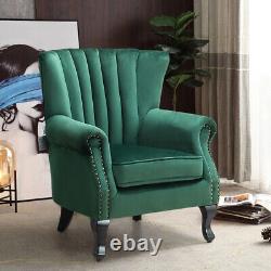 Velvet Accent Chair Fireside Cottage Armchair Shell Wing Back Single Sofa Seat