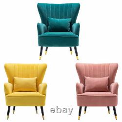 Velvet Armchair Oyster Chair Lounge Seat Wooden Legs Single Sofa Fireside Seat