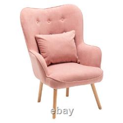 Velvet Armchair Wing Button Back Chair Stool Footrest Fireside Sofa+ Pillow Pink