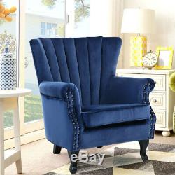 Velvet Armchair Wing High Back Occasional Queen Anne Sofa Chair Fireside Lounge