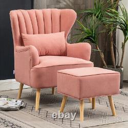 Velvet Armchair Wing High Back Occasional Sofa Fireside Lounge Chair w Footstool