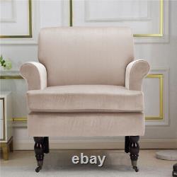 Velvet Armchair Wingback with Scroll Arms Accent Chair Fireside Sofa On Wheels