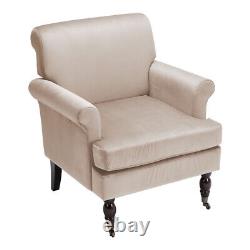 Velvet Armchair Wingback with Scroll Arms Accent Chair Fireside Sofa On Wheels