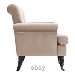 Velvet Armchair Wingback with Scroll Arms Accent Chair Fireside Sofa On Wheels