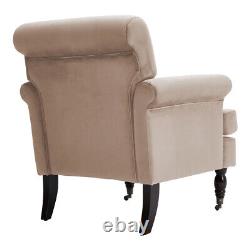 Velvet Armchair Wingback with Scroll Arms Accent Chair Fireside Sofa On Wheels