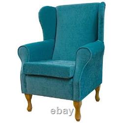 Velvet Blue Wingback Chair Fireside Accent Armchair in Pimlico Azure Fabric