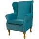 Velvet Blue Wingback Chair Fireside Accent Armchair In Pimlico Azure Fabric