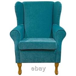 Velvet Blue Wingback Chair Fireside Accent Armchair in Pimlico Azure Fabric