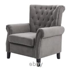 Velvet Chair High Back Fireside Queen Anne Chesterfield Armchair Padded Sofa UK