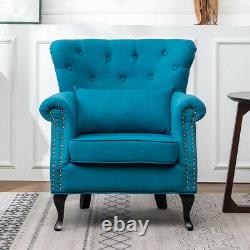 Velvet/Chenille Fabric Wingback Button Fireside Armchair Padded Chairs Sofa Home