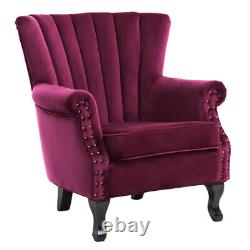 Velvet Chesterfield Chair Queen Anne Wing Back Armchair Fireside Lounge Sofa