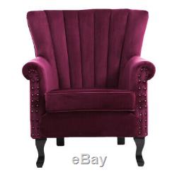Velvet Chesterfield Chair Queen Anne Wing Back Fireside Armchair Cushioned Seat