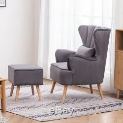 Velvet Cocktail Angle Wingback Armchair Fireside And Footrest Stool Lounge Chair