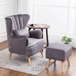 Velvet Cocktail Angle Wingback Armchair Fireside And Footrest Stool Lounge Chair