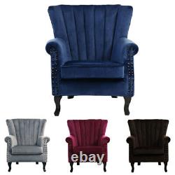 Velvet Fabric Armchair Lounge Tub Chair Queen Anne Fireside Sofa Oyster Wingback
