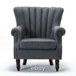 Velvet Fabric Armchair Lounge Tub Chair Queen Anne Fireside Sofa Oyster Wingback