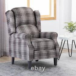 Velvet/Fabric Recliner Armchair Wing Back Fireside Check Plaid Sofa Lounge Chair