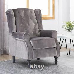 Velvet/Fabric Recliner Armchair Wing Back Fireside Check Plaid Sofa Lounge Chair