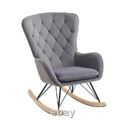 Velvet Fireside Wing Back Armchair Single Sofa Recliner Rcoking Chair Wooden Leg