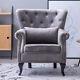 Velvet Fireside Wingback Armchair Button Accent Chair Queen Anne Sofa Seat Grey
