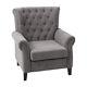 Velvet Fireside Wingback Armchair Tufted Accent Chair Queen Anne Sofa Seat Grey