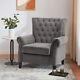 Velvet Fireside Wingback Armchair Tufted Accent Chair Queen Anne Sofa Seat Grey