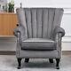 Velvet Grey Wing Back Armchair Studded Fireside Tub Chair Accent High Backrest