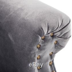 Velvet Grey Wing Back Fireside Accent Tub Chair Studded Armchair Button Backrest