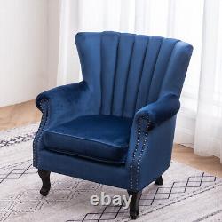 Velvet High Back Chair Fabric Chair Fireside Reading Soft Padded Wooden Legs