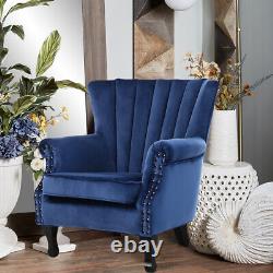 Velvet High Back Chair Fabric Chair Fireside Reading Soft Padded Wooden Legs