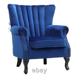 Velvet High Back Chair Fabric Chair Fireside Reading Soft Padded Wooden Legs