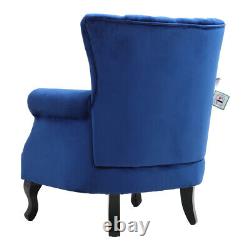Velvet High Back Chair Fabric Chair Fireside Reading Soft Padded Wooden Legs