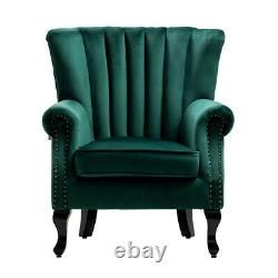 Velvet/Linen Fireside Occasional Armchair Padded Seat Sofa Rivets WingBack Chair