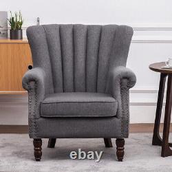 Velvet Linen High Wing Back Armchair Studded Fireside Tub Chair Accent Chairs UK