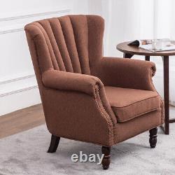 Velvet/Linen Wing Back Lounge Armchair Fireside Chairs Living Room withWood Legs