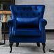 Velvet Lounge Armchair Fireside Button Back Rivet Accent Sofa Chair Withcushion