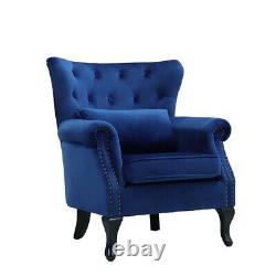 Velvet Lounge Armchair Fireside Button Back Rivet Accent Sofa Chair withCushion