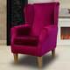 Velvet Pink Wingback Armchair Fireside Handmade Monaco Fabric Luxury Accent