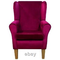 Velvet Pink Wingback Armchair Fireside Handmade Monaco Fabric Luxury Accent