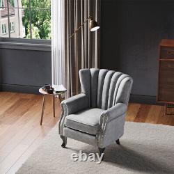 Velvet Rolled Armchair Tufted Wing Back Queen Anne Accent Fireside Sofa withRivets