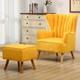 Velvet Scalloped Armchair High Wing Back Chair Footstool Ottoman Stool Fireside