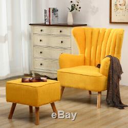 Velvet Scalloped Armchair High Wing Back Chair Footstool Ottoman Stool Fireside