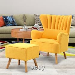 Velvet Scalloped Armchair High Wing Back Chair Footstool Ottoman Stool Fireside