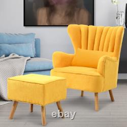Velvet Scalloped Armchair High Wing Back Chair Footstool Ottoman Stool Fireside