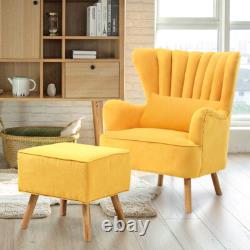 Velvet Scalloped Armchair High Wing Back Chair Footstool Ottoman Stool Fireside
