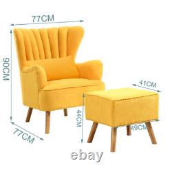 Velvet Scalloped Armchair High Wing Back Chair Footstool Ottoman Stool Fireside